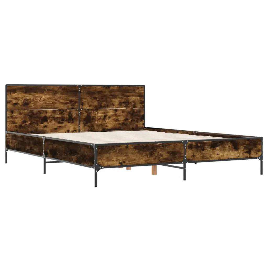 Letto matrimoniale | Letto per adulti | Giroletto Rovere Fumo 120x200 cm in Legno Multistrato Metallo - Image 4