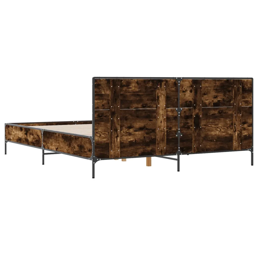 Letto matrimoniale | Letto per adulti | Giroletto Rovere Fumo 120x200 cm in Legno Multistrato Metallo - Image 6