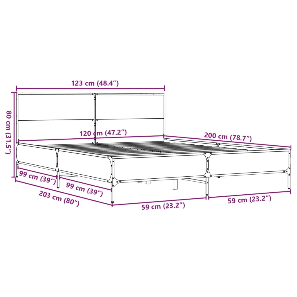 Letto matrimoniale | Letto per adulti | Giroletto Rovere Fumo 120x200 cm in Legno Multistrato Metallo - Image 9