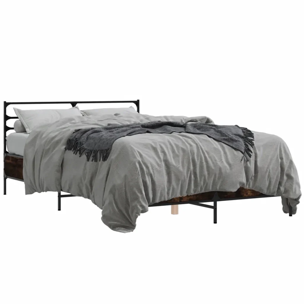 Letto matrimoniale | Letto per adulti | Giroletto Rovere Fumo 120x200 cm in Legno Multistrato Metallo