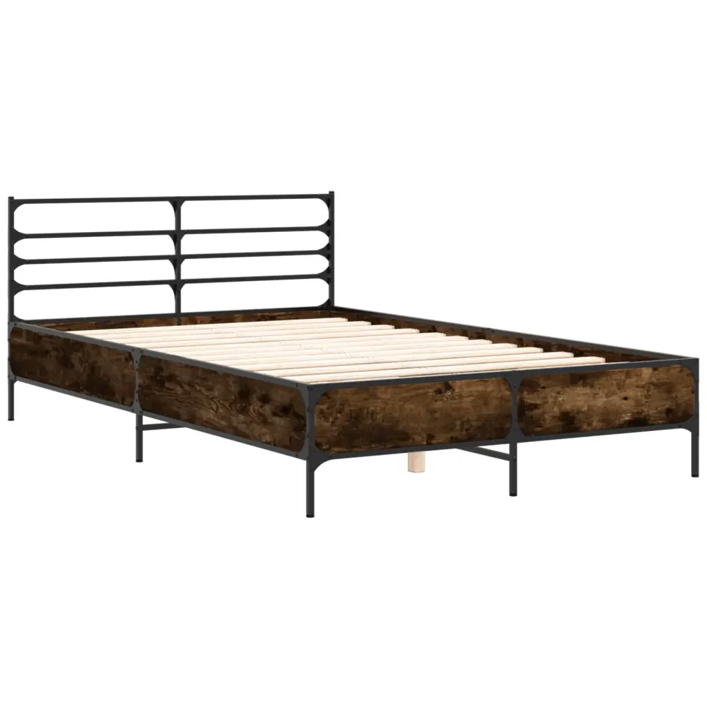 Letto matrimoniale | Letto per adulti | Giroletto Rovere Fumo 120x200 cm in Legno Multistrato Metallo - Image 3