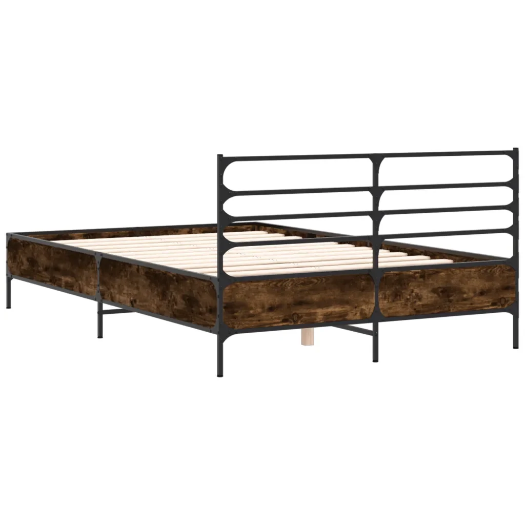 Letto matrimoniale | Letto per adulti | Giroletto Rovere Fumo 120x200 cm in Legno Multistrato Metallo - Image 6