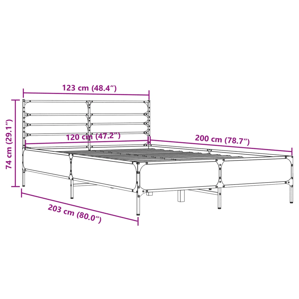 Letto matrimoniale | Letto per adulti | Giroletto Rovere Fumo 120x200 cm in Legno Multistrato Metallo - Image 9