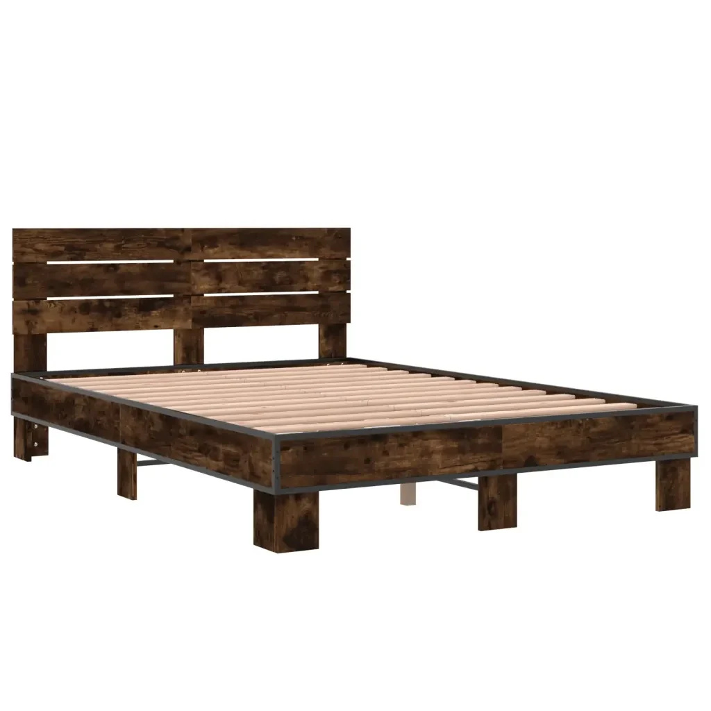 Letto matrimoniale | Letto per adulti | Giroletto Rovere Fumo 120x200 cm in Legno Multistrato Metallo - Image 4