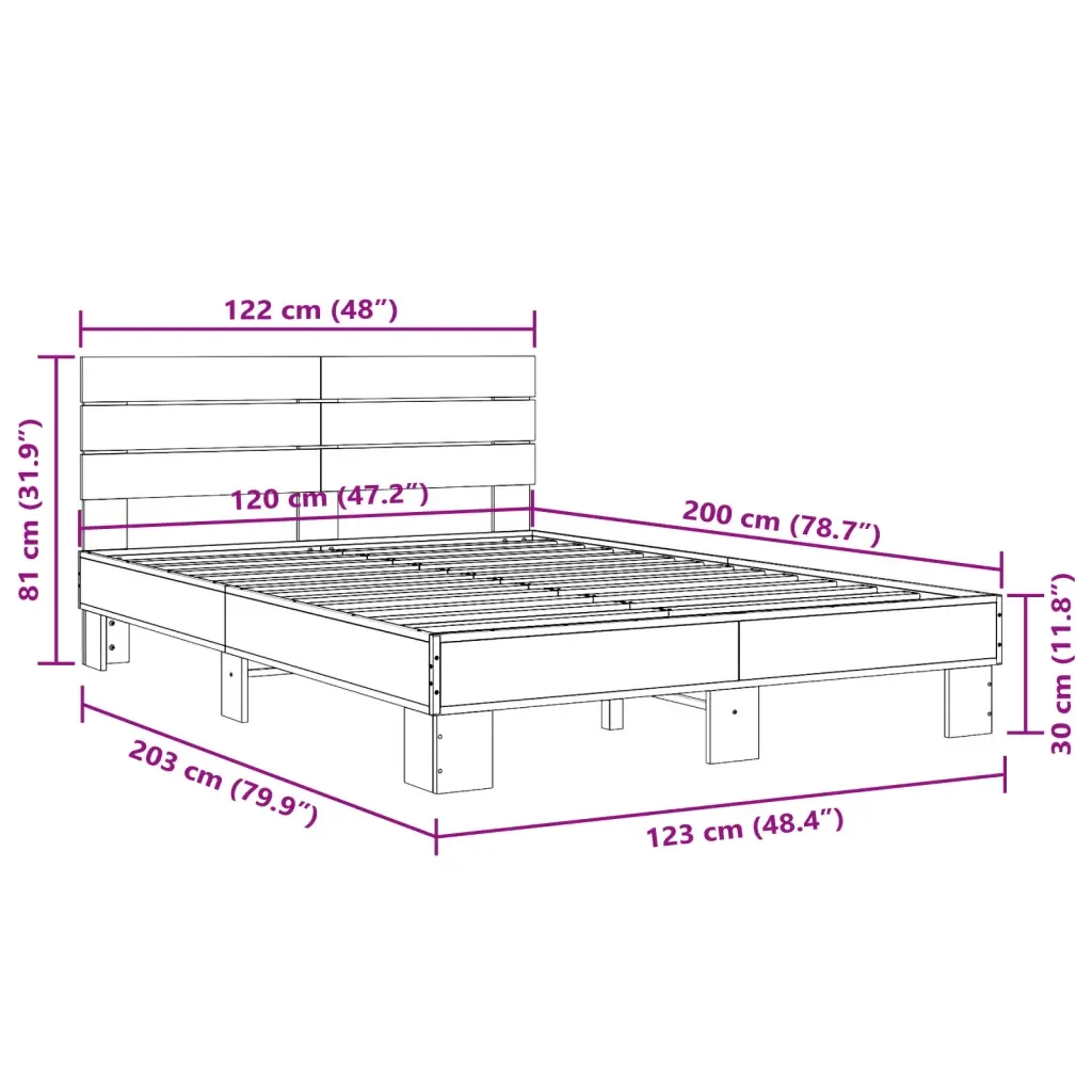 Letto matrimoniale | Letto per adulti | Giroletto Rovere Fumo 120x200 cm in Legno Multistrato Metallo - Image 9