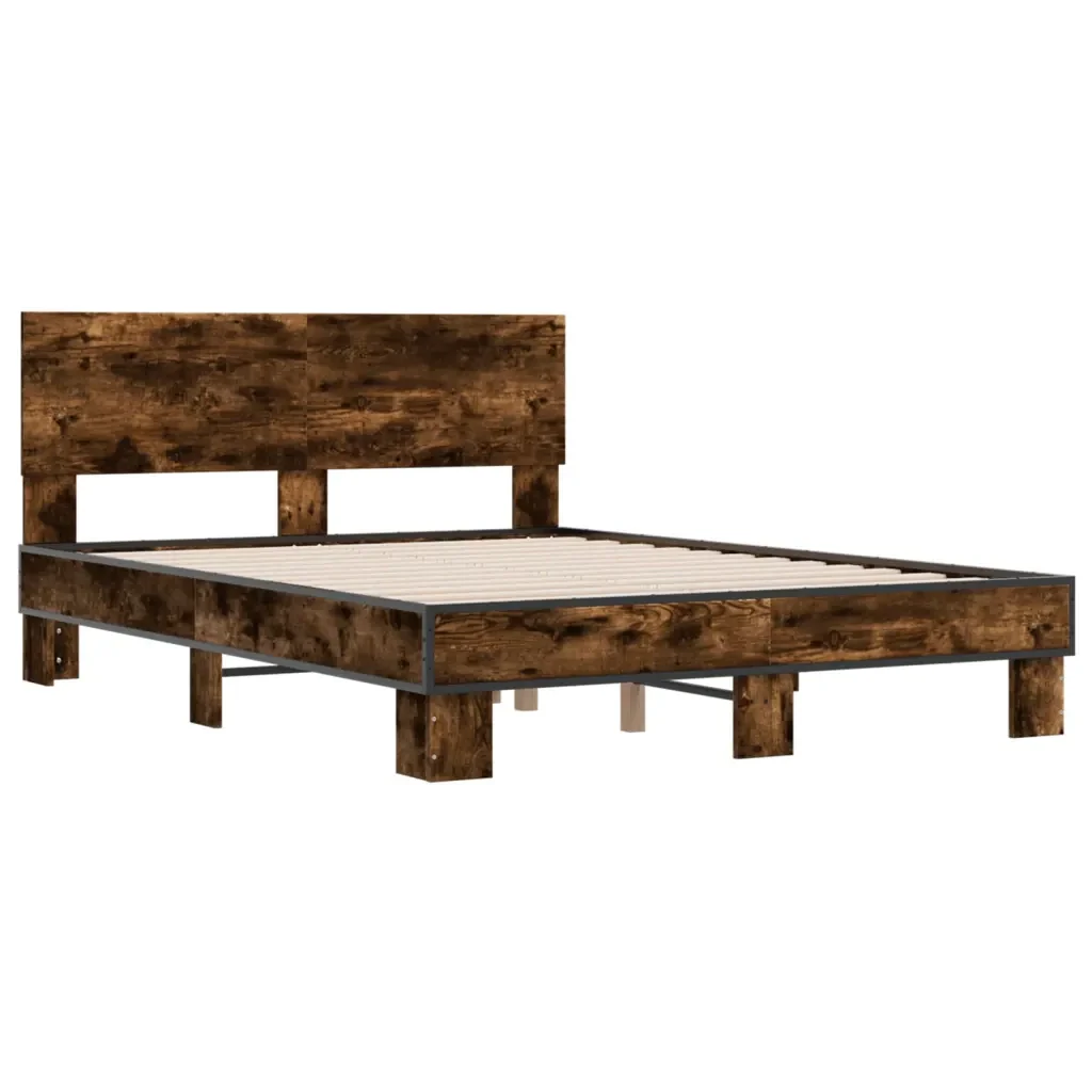 Letto matrimoniale | Letto per adulti | Giroletto Rovere Fumo 120x200 cm in Legno Multistrato Metallo - Image 4