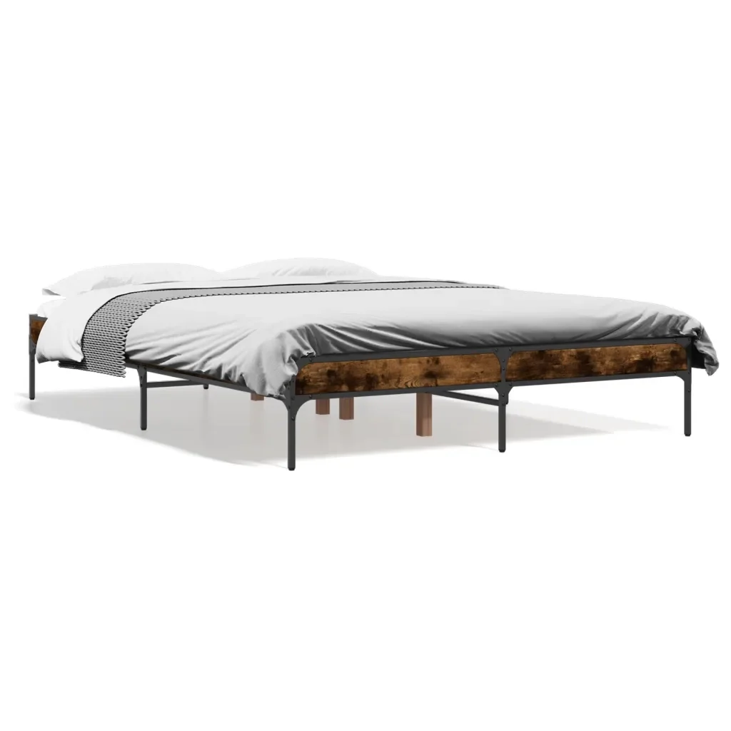 Letto matrimoniale | Letto per adulti | Giroletto Rovere Fumo 120x200 cm in Legno Multistrato Metallo
