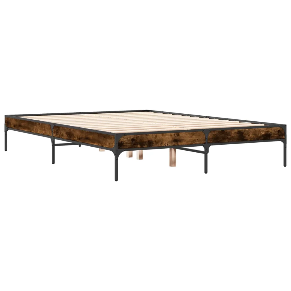 Letto matrimoniale | Letto per adulti | Giroletto Rovere Fumo 120x200 cm in Legno Multistrato Metallo - Image 3