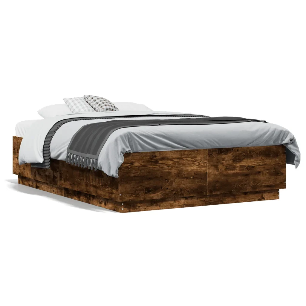 Letto matrimoniale | Letto per adulti | Giroletto Rovere Fumo 135x190 cm in Legno Multistrato