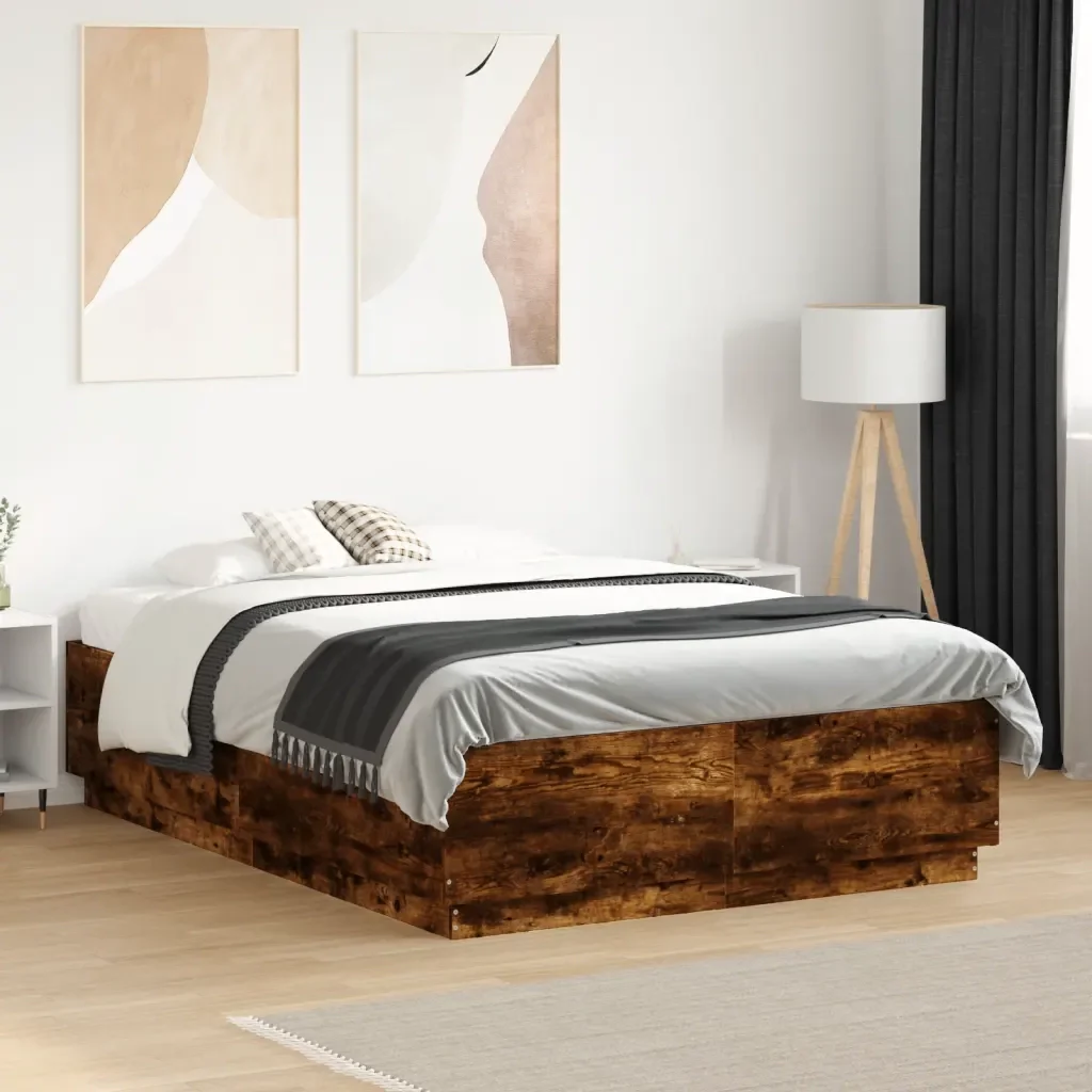 Letto matrimoniale | Letto per adulti | Giroletto Rovere Fumo 135x190 cm in Legno Multistrato - Image 2