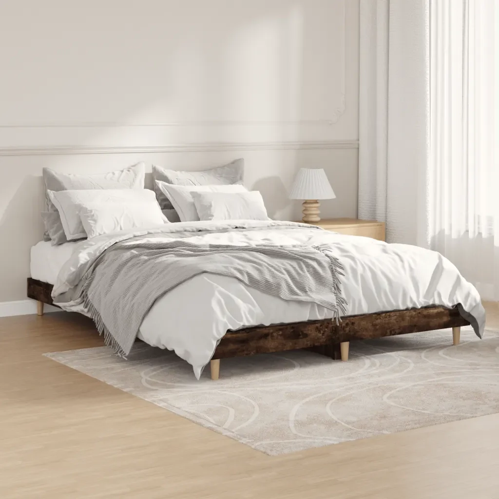 Letto matrimoniale | Letto per adulti | Giroletto Rovere Fumo 135x190 cm in Legno Multistrato - Image 2