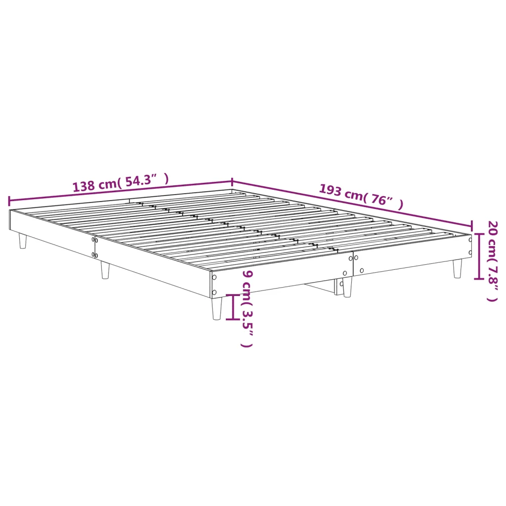 Letto matrimoniale | Letto per adulti | Giroletto Rovere Fumo 135x190 cm in Legno Multistrato - Image 9