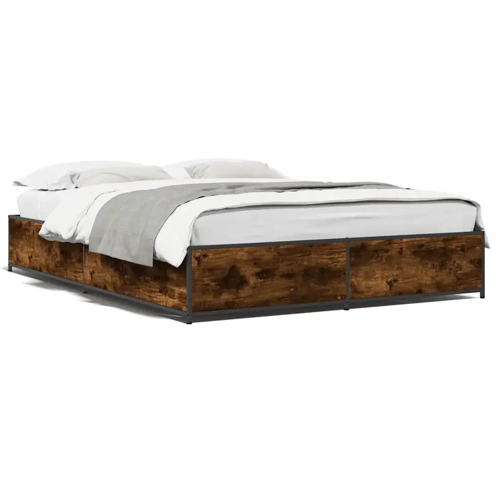 Letto matrimoniale | Letto per adulti | Giroletto Rovere Fumo 135x190 cm in Legno Multistrato Metallo