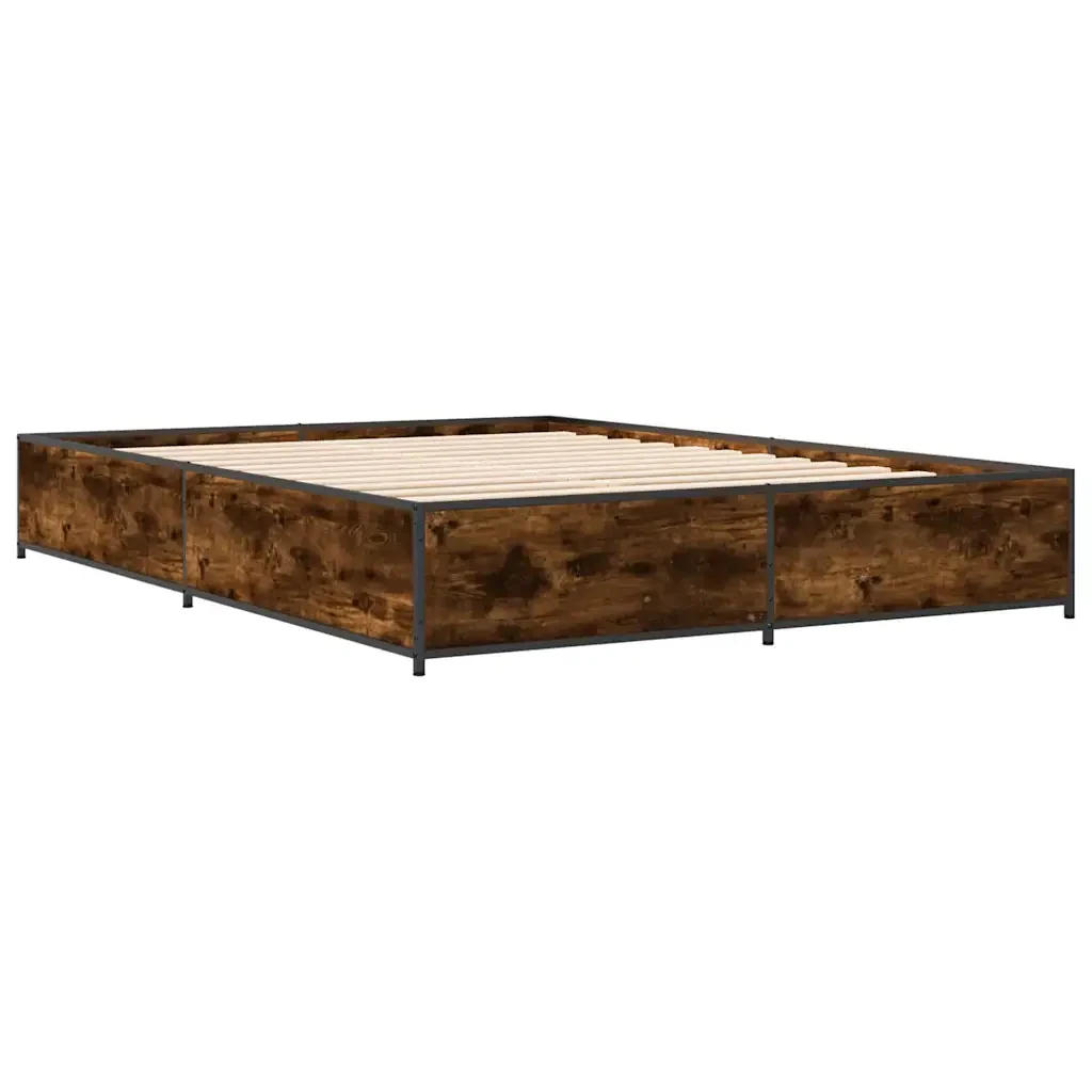 Letto matrimoniale | Letto per adulti | Giroletto Rovere Fumo 135x190 cm in Legno Multistrato Metallo - Image 4