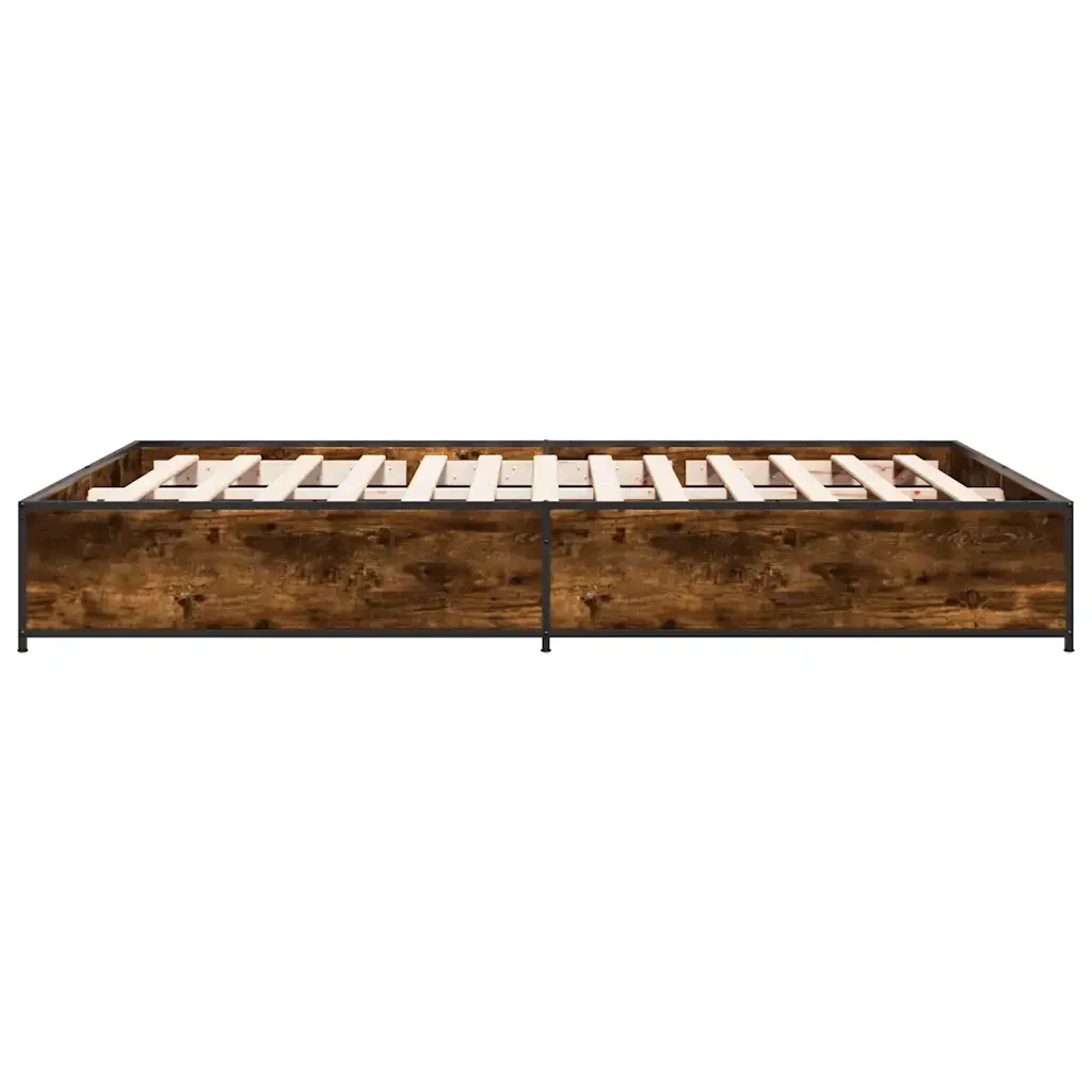 Letto matrimoniale | Letto per adulti | Giroletto Rovere Fumo 135x190 cm in Legno Multistrato Metallo - Image 5