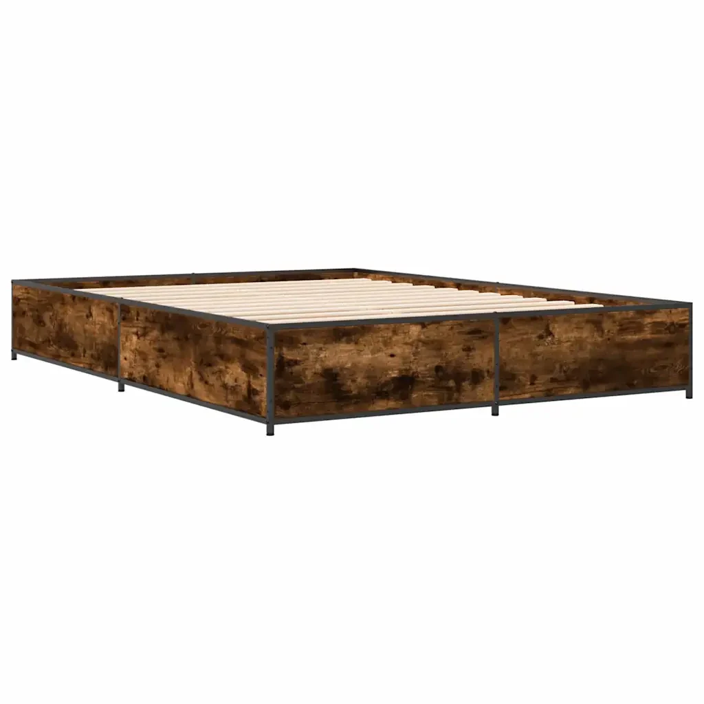 Letto matrimoniale | Letto per adulti | Giroletto Rovere Fumo 135x190 cm in Legno Multistrato Metallo - Image 6