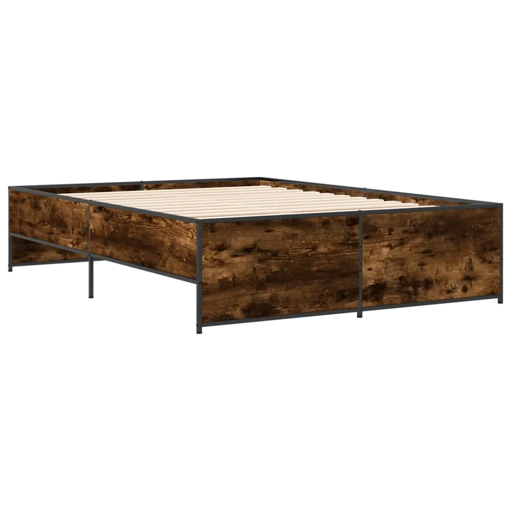 Letto matrimoniale | Letto per adulti | Giroletto Rovere Fumo 135x190 cm in Legno Multistrato Metallo - Image 4