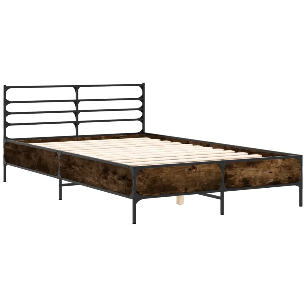 Letto matrimoniale | Letto per adulti | Giroletto Rovere Fumo 135x190 cm in Legno Multistrato Metallo - Image 4