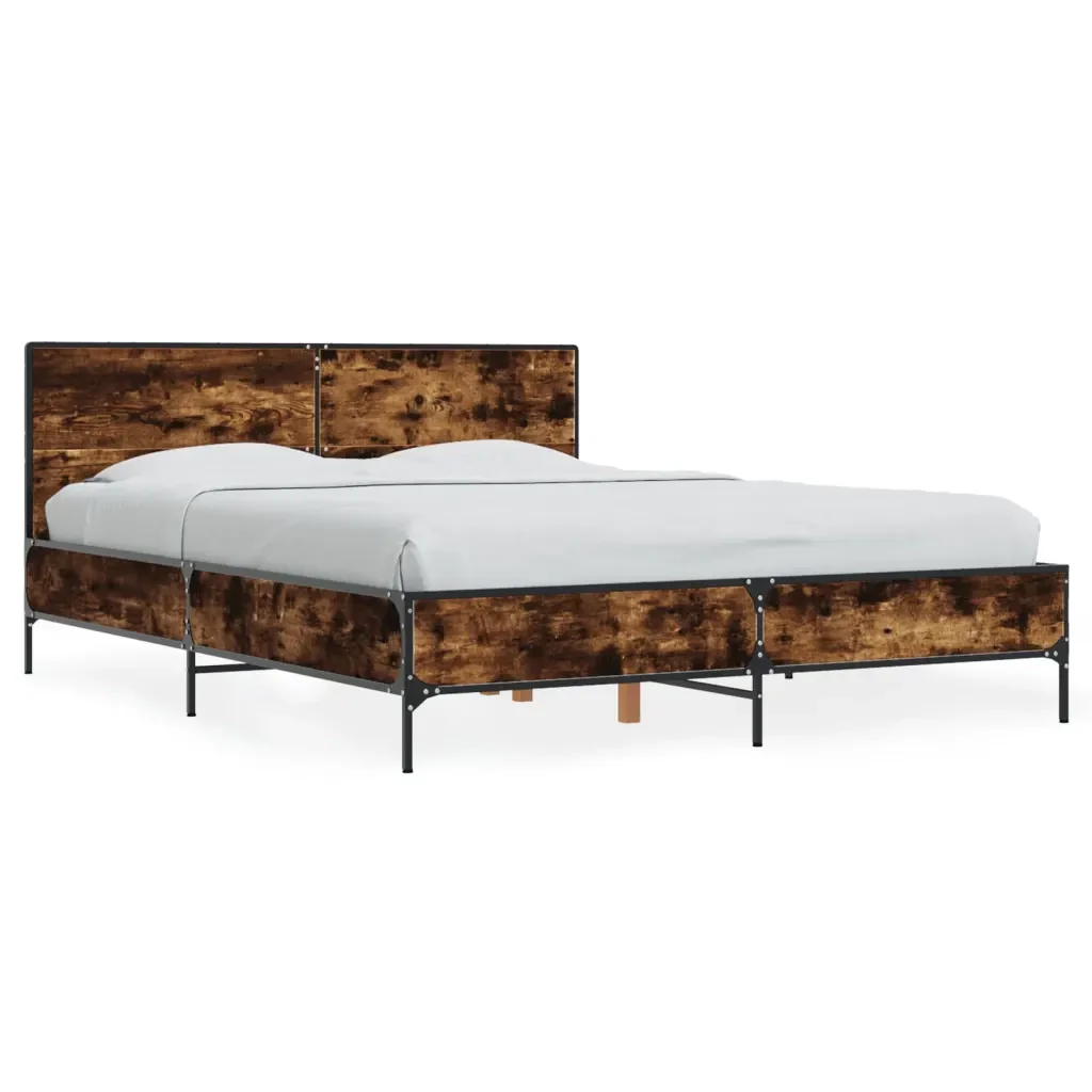 Letto matrimoniale | Letto per adulti | Giroletto Rovere Fumo 140x190 cm in Legno Multistrato Metallo
