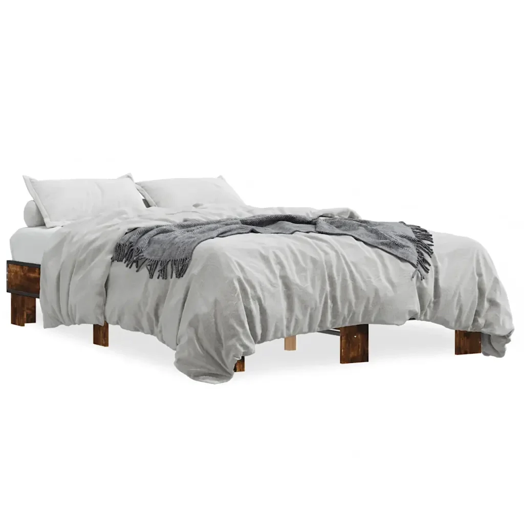 Letto matrimoniale | Letto per adulti | Giroletto Rovere Fumo 140x190 cm in Legno Multistrato Metallo