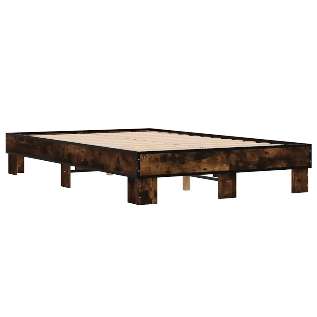 Letto matrimoniale | Letto per adulti | Giroletto Rovere Fumo 140x190 cm in Legno Multistrato Metallo - Image 3