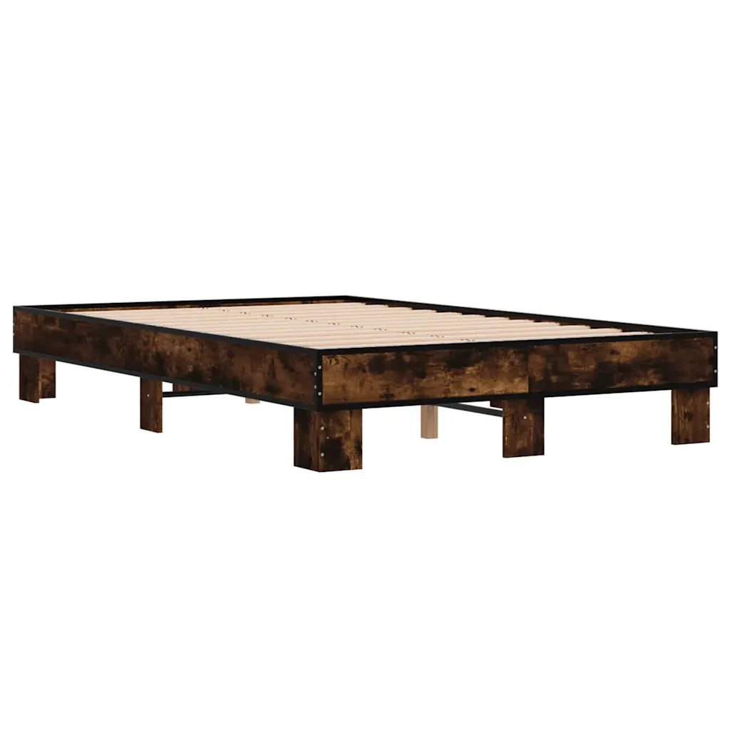 Letto matrimoniale | Letto per adulti | Giroletto Rovere Fumo 140x190 cm in Legno Multistrato Metallo - Image 6