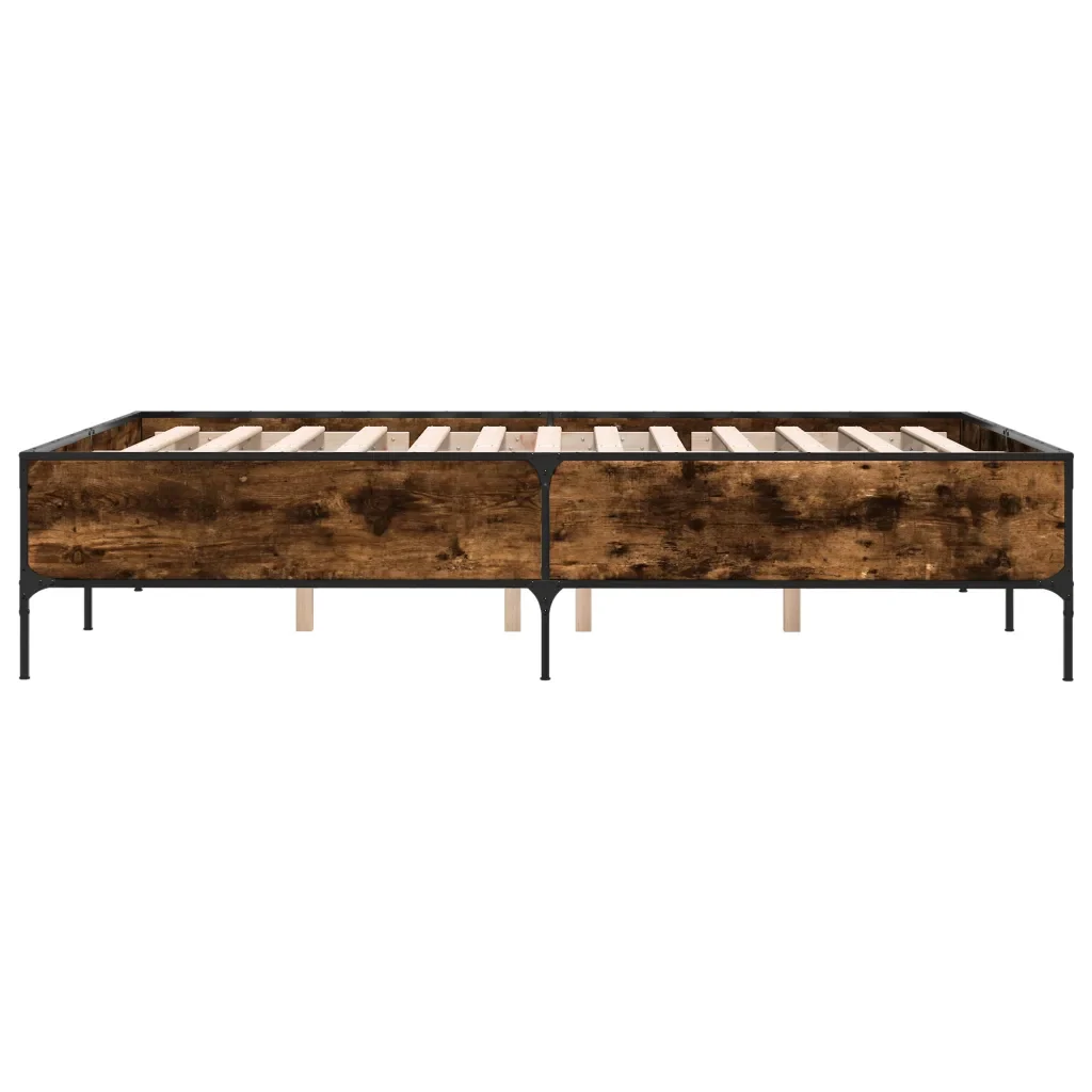 Letto matrimoniale | Letto per adulti | Giroletto Rovere Fumo 140x190 cm in Legno Multistrato Metallo - Image 5