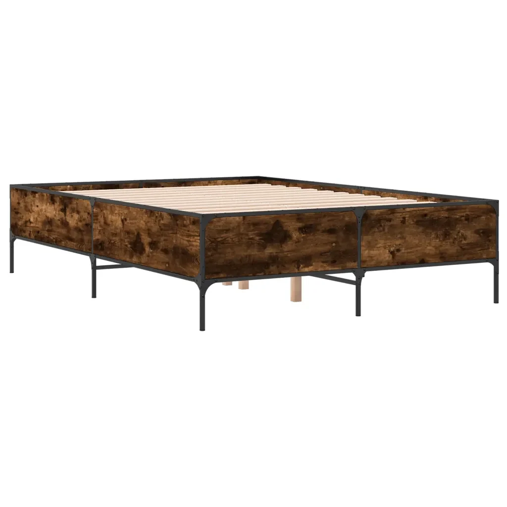Letto matrimoniale | Letto per adulti | Giroletto Rovere Fumo 140x190 cm in Legno Multistrato Metallo - Image 6