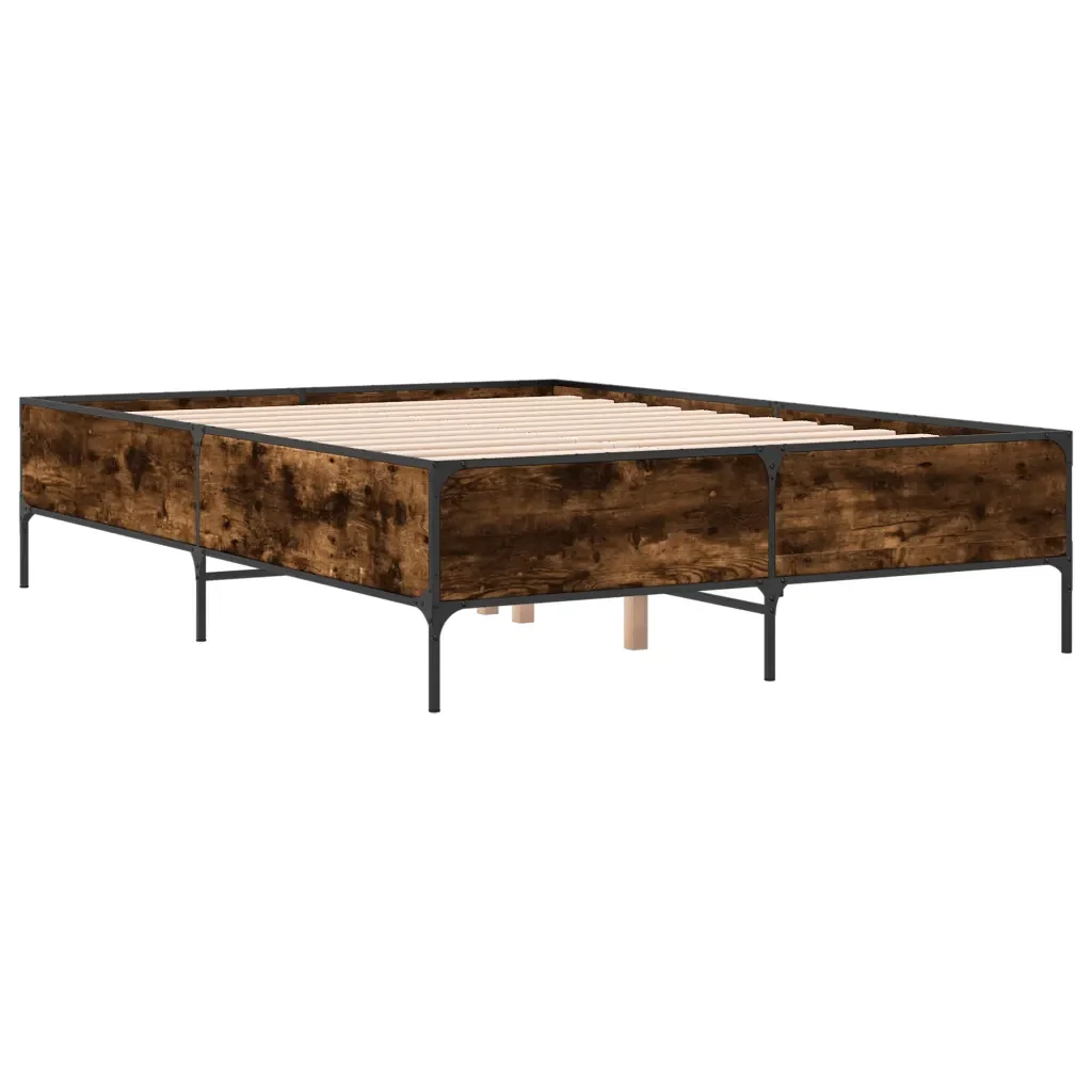 Letto matrimoniale | Letto per adulti | Giroletto Rovere Fumo 140x200 cm in Legno Multistrato Metallo - Image 3