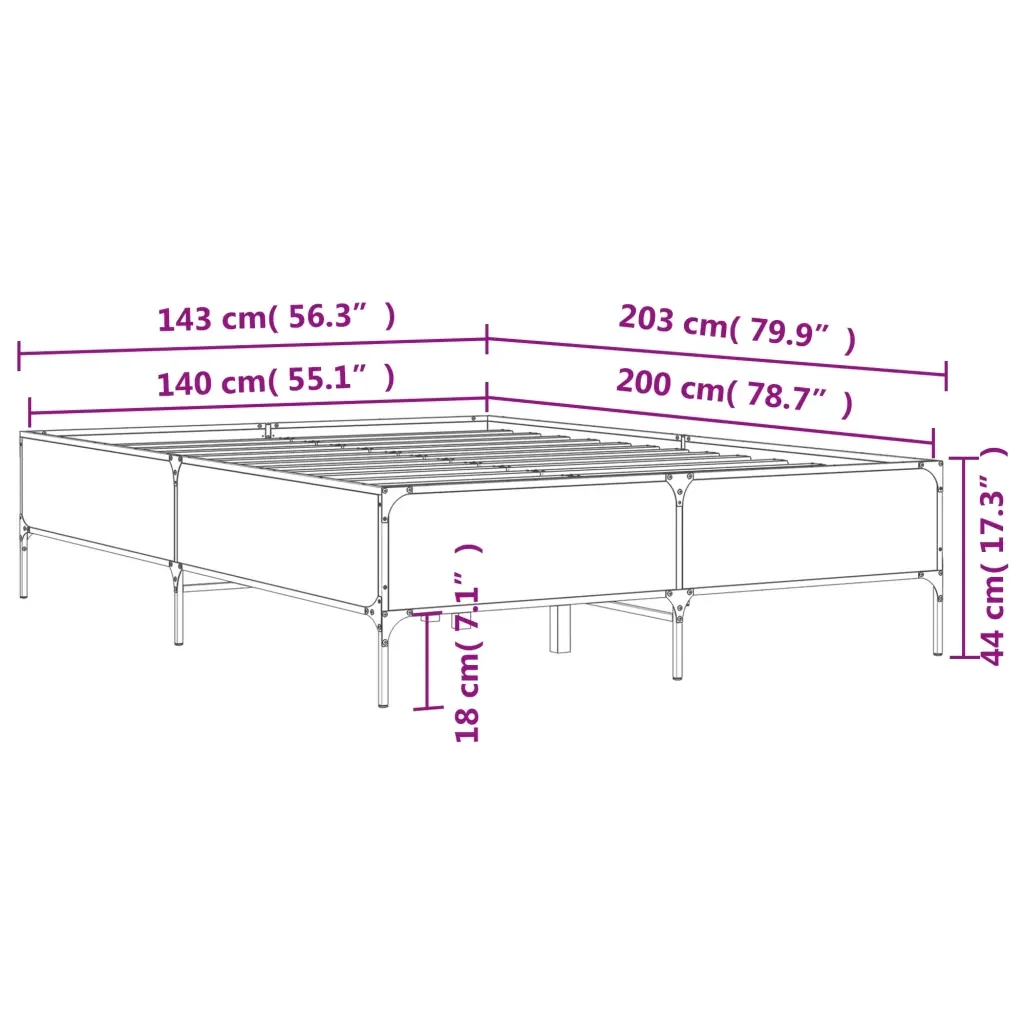 Letto matrimoniale | Letto per adulti | Giroletto Rovere Fumo 140x200 cm in Legno Multistrato Metallo - Image 9