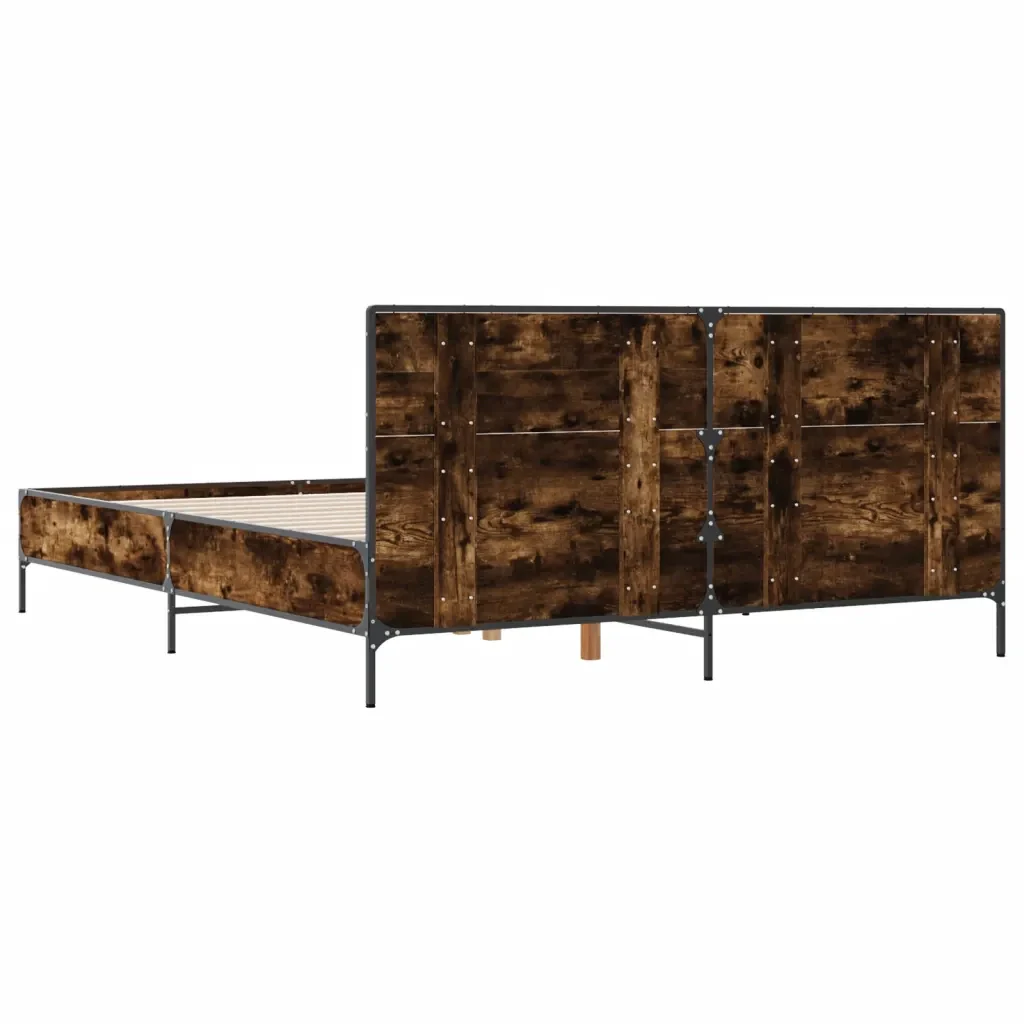 Letto matrimoniale | Letto per adulti | Giroletto Rovere Fumo 140x200 cm in Legno Multistrato Metallo - Image 6