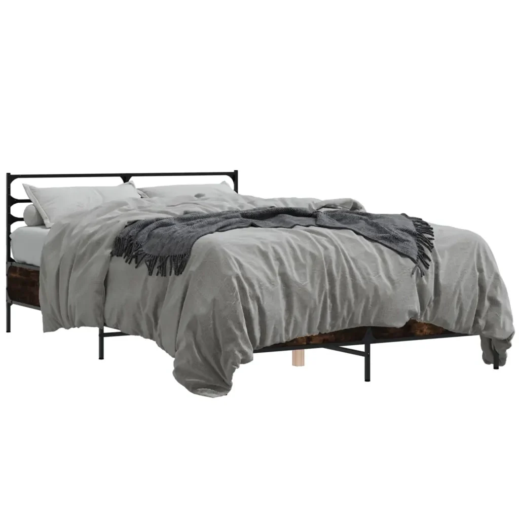 Letto matrimoniale | Letto per adulti | Giroletto Rovere Fumo 140x200 cm in Legno Multistrato Metallo
