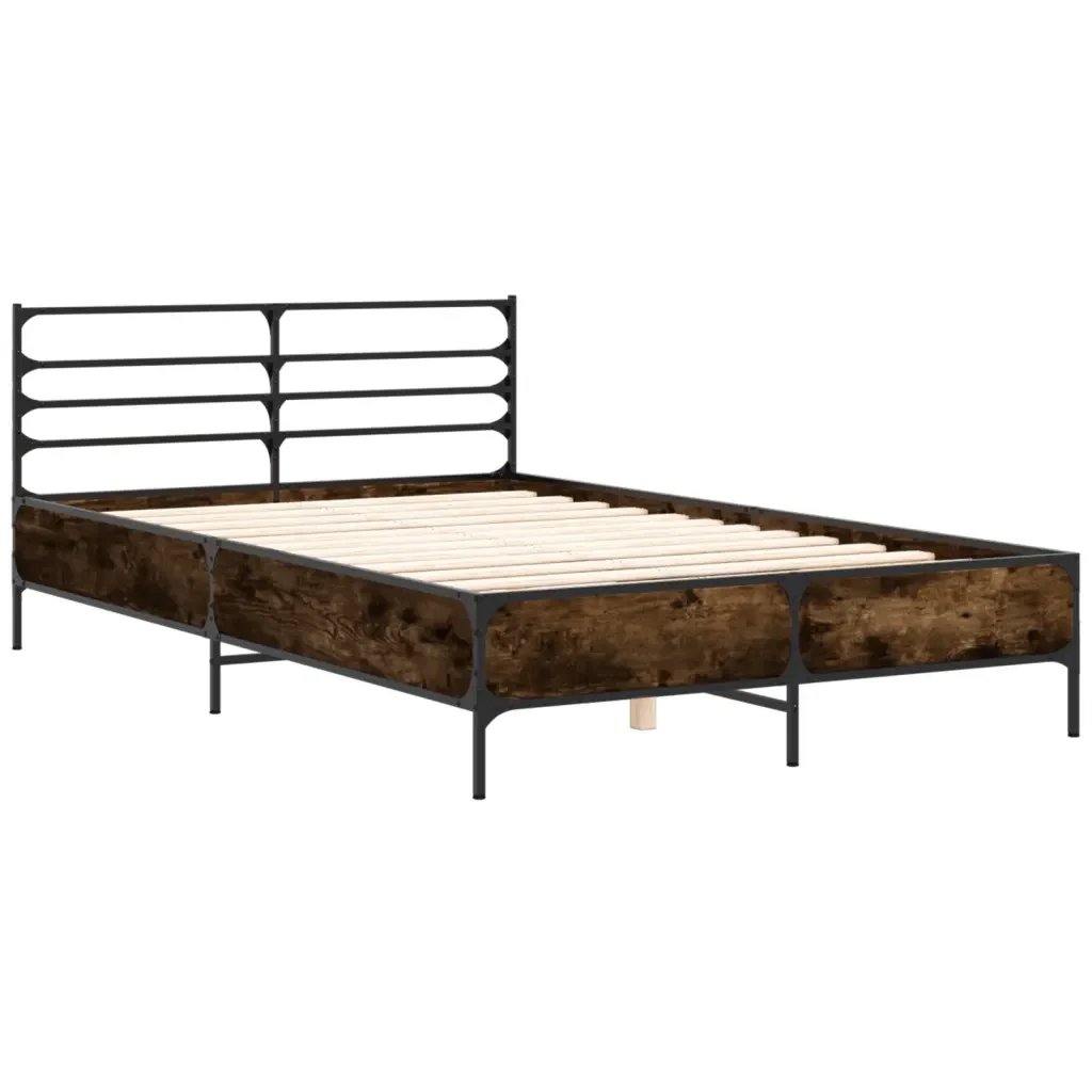 Letto matrimoniale | Letto per adulti | Giroletto Rovere Fumo 140x200 cm in Legno Multistrato Metallo - Image 4