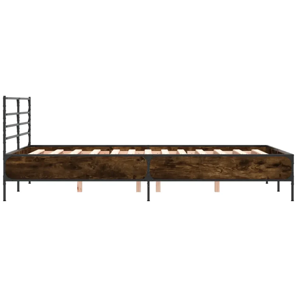Letto matrimoniale | Letto per adulti | Giroletto Rovere Fumo 140x200 cm in Legno Multistrato Metallo - Image 5