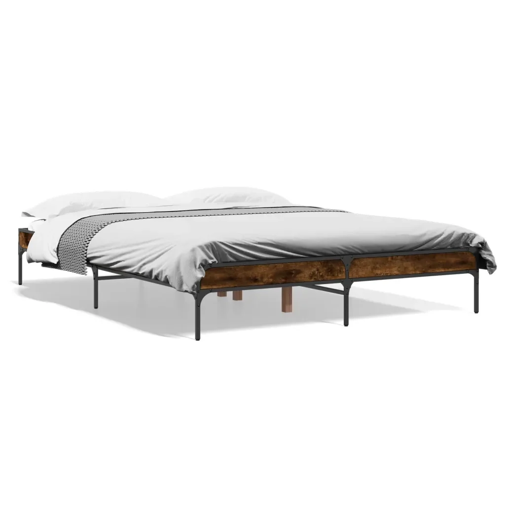 Letto matrimoniale | Letto per adulti | Giroletto Rovere Fumo 140x200 cm in Legno Multistrato Metallo
