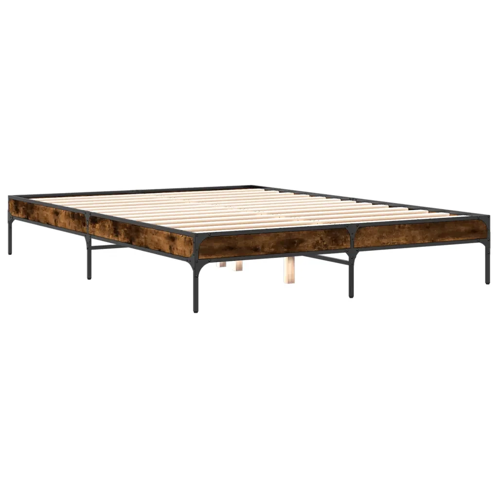 Letto matrimoniale | Letto per adulti | Giroletto Rovere Fumo 140x200 cm in Legno Multistrato Metallo - Image 4