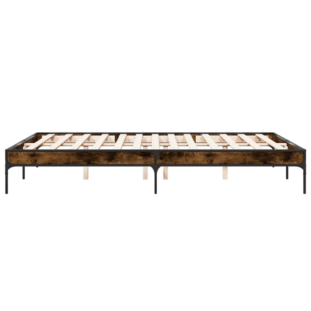 Letto matrimoniale | Letto per adulti | Giroletto Rovere Fumo 140x200 cm in Legno Multistrato Metallo - Image 5