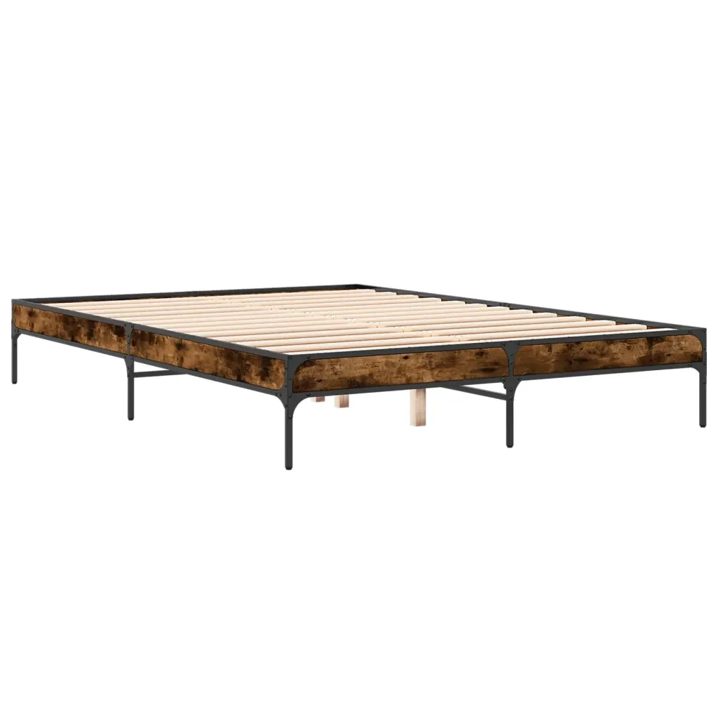 Letto matrimoniale | Letto per adulti | Giroletto Rovere Fumo 140x200 cm in Legno Multistrato Metallo - Image 6