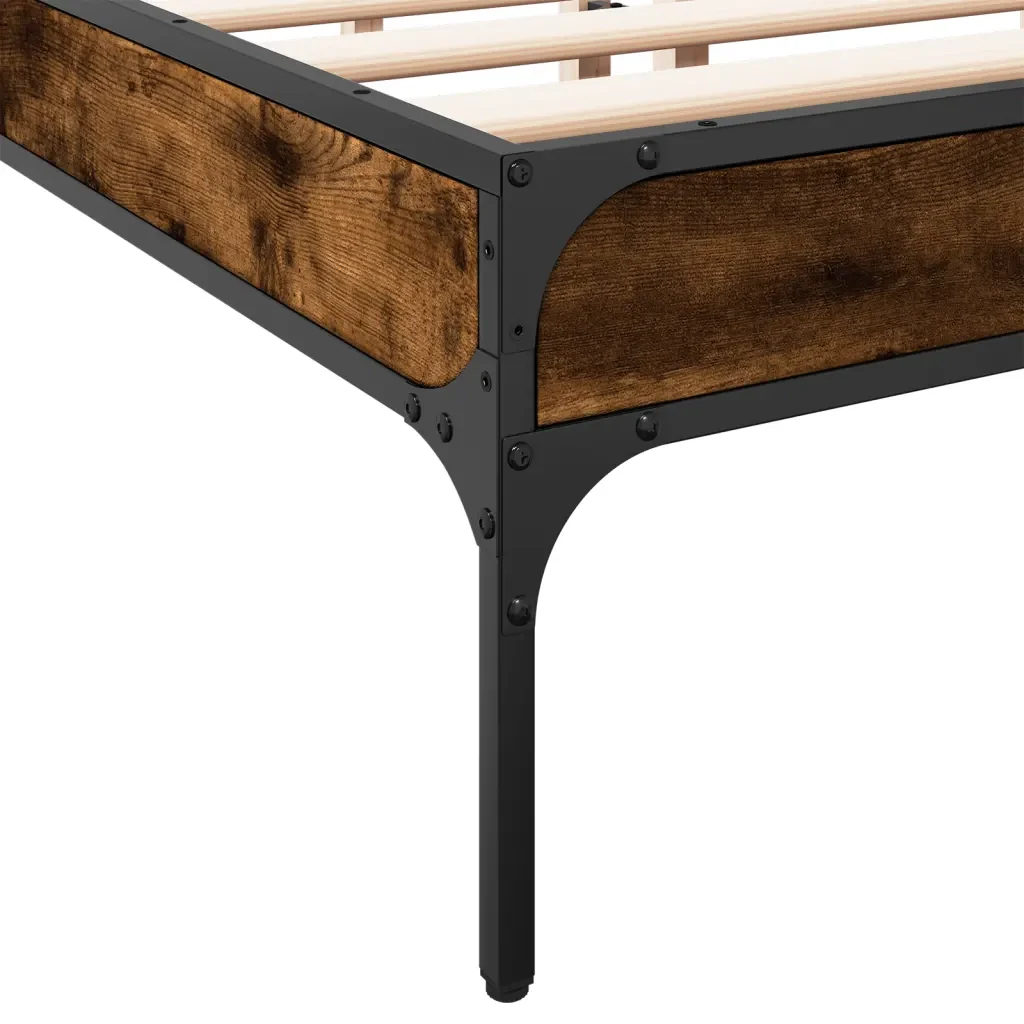 Letto matrimoniale | Letto per adulti | Giroletto Rovere Fumo 140x200 cm in Legno Multistrato Metallo - Image 7