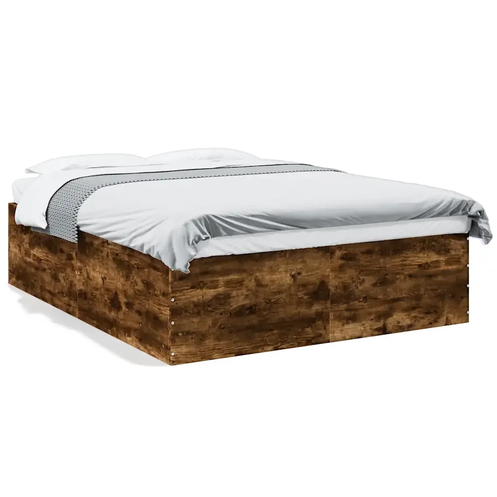 Letto matrimoniale | Letto per adulti | Giroletto Rovere Fumo 150x200 cm in Legno Multistrato