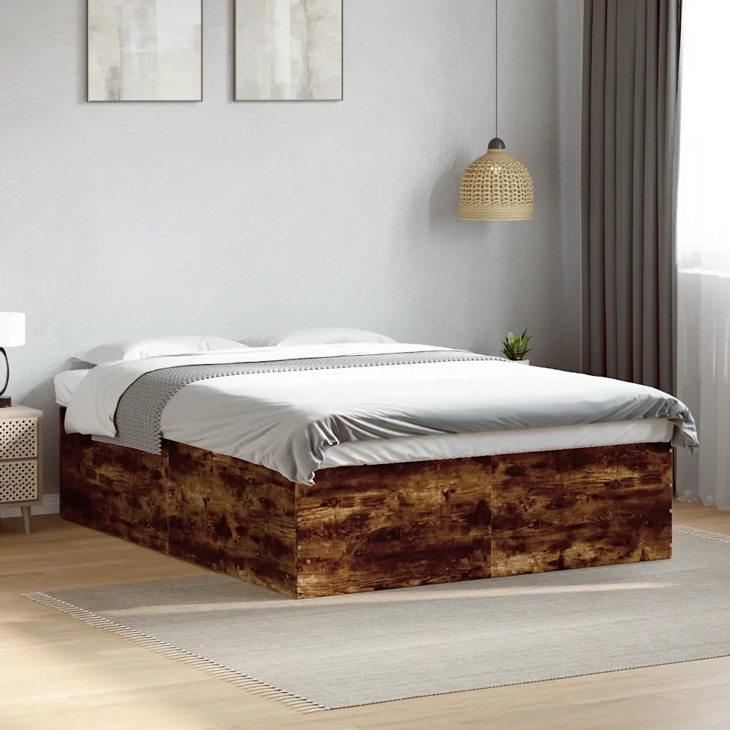 Letto matrimoniale | Letto per adulti | Giroletto Rovere Fumo 150x200 cm in Legno Multistrato - Image 2