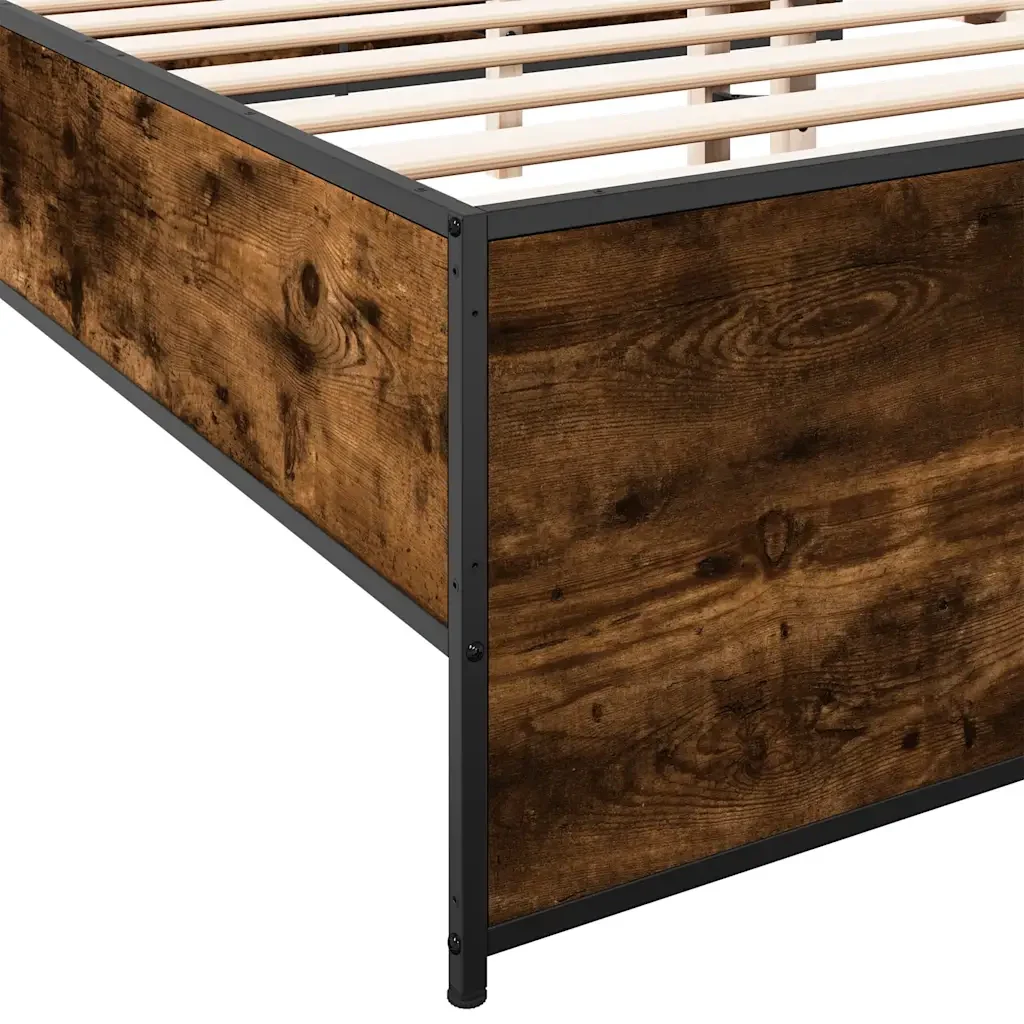 Letto matrimoniale | Letto per adulti | Giroletto Rovere Fumo 150x200 cm in Legno Multistrato Metallo - Image 7