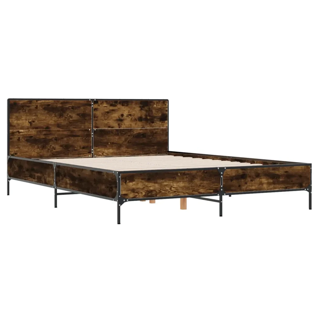 Letto matrimoniale | Letto per adulti | Giroletto Rovere Fumo 150x200 cm in Legno Multistrato Metallo - Image 3