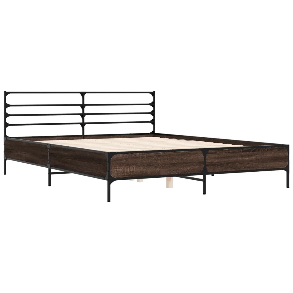 Letto matrimoniale | Letto per adulti | Giroletto Rovere Fumo 150x200 cm in Legno Multistrato Metallo - Image 3