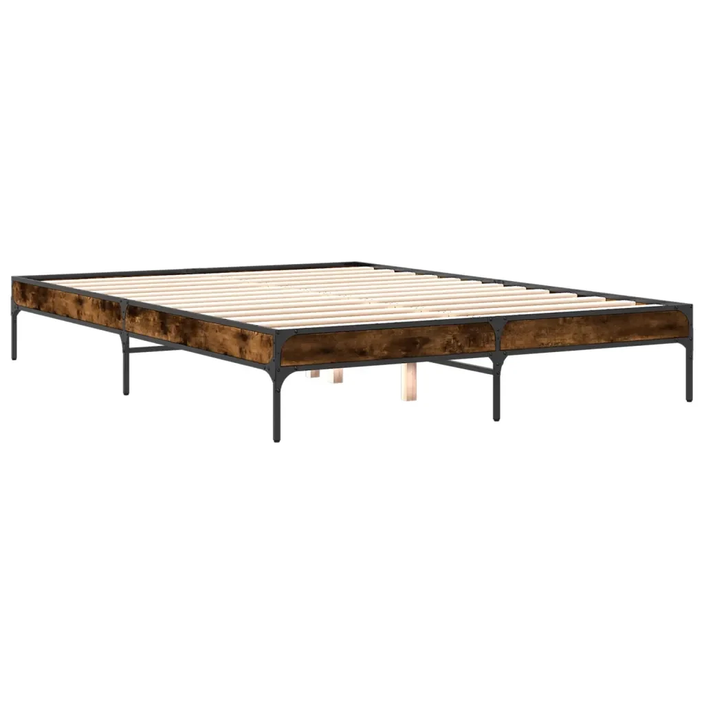 Letto matrimoniale | Letto per adulti | Giroletto Rovere Fumo 150x200 cm in Legno Multistrato Metallo - Image 4
