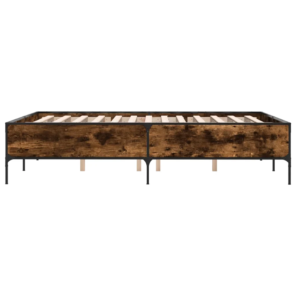 Letto matrimoniale | Letto per adulti | Giroletto Rovere Fumo 150x200 cm in Legno Multistrato Metallo - Image 5