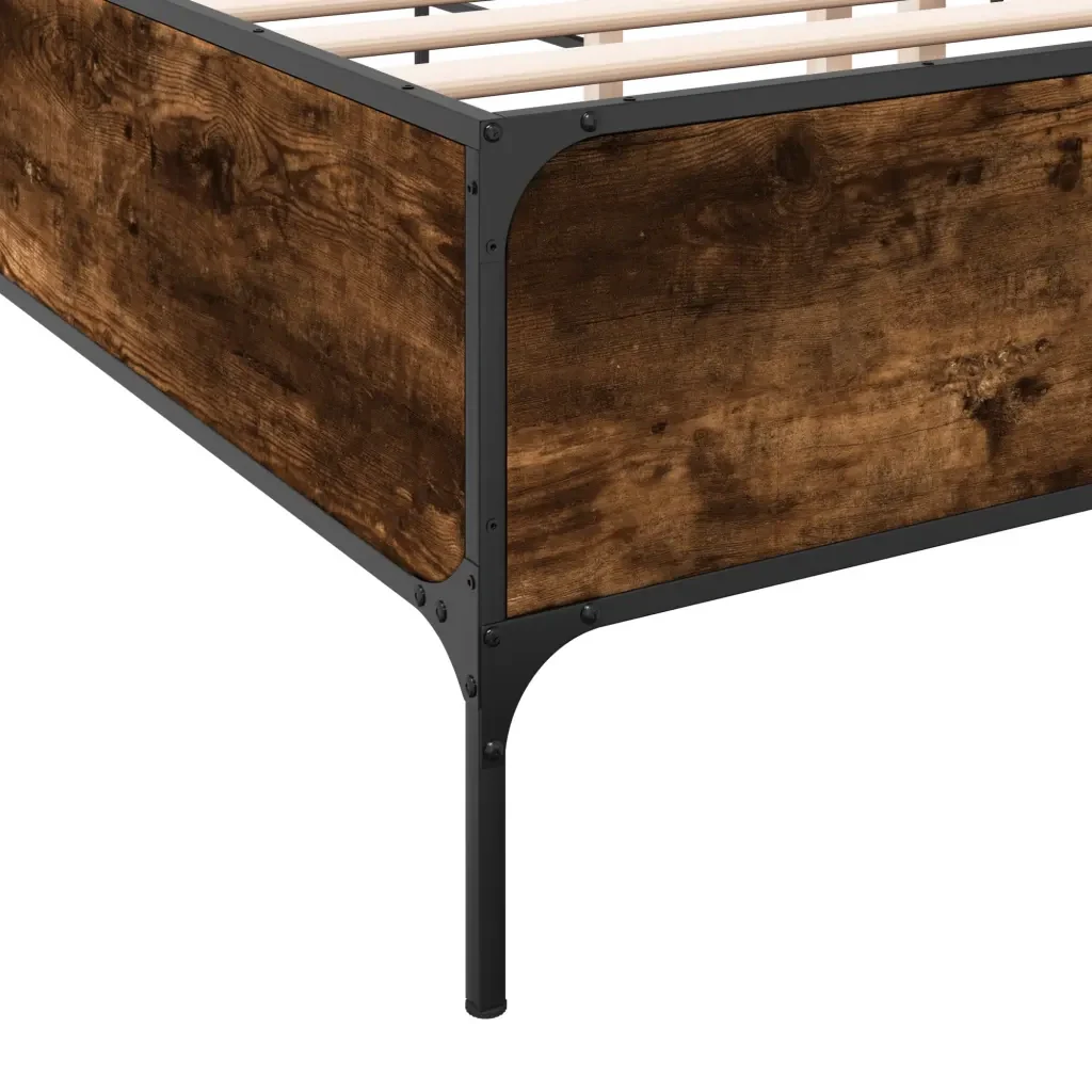 Letto matrimoniale | Letto per adulti | Giroletto Rovere Fumo 150x200 cm in Legno Multistrato Metallo - Image 7