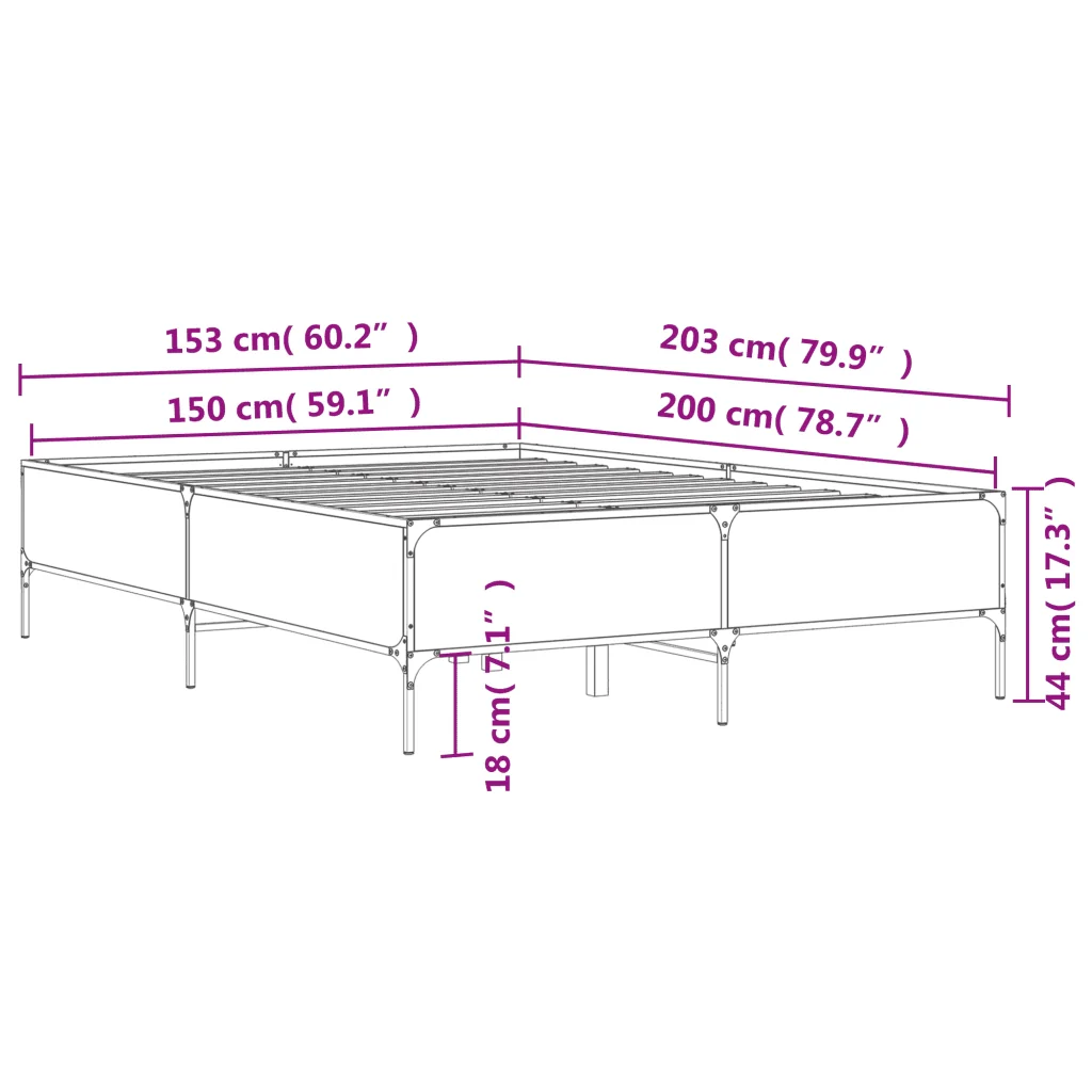 Letto matrimoniale | Letto per adulti | Giroletto Rovere Fumo 150x200 cm in Legno Multistrato Metallo - Image 9