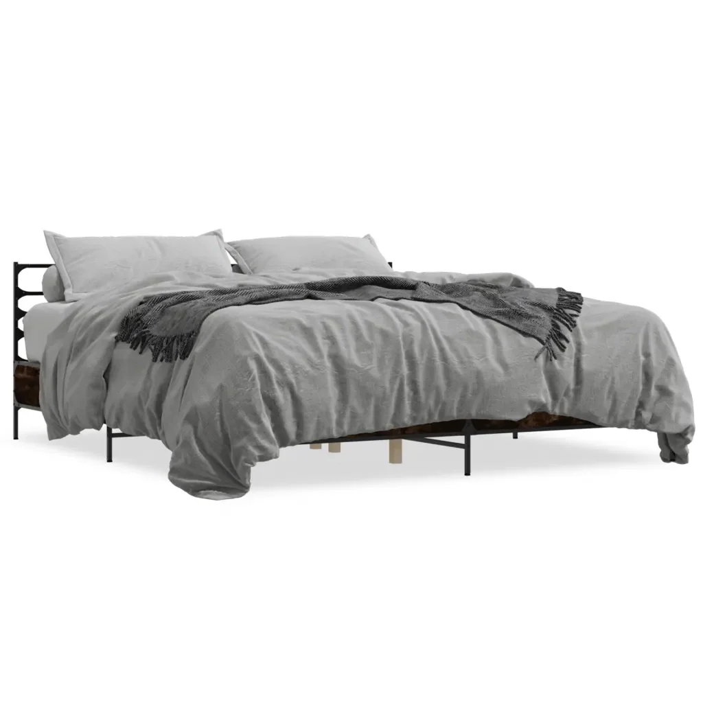 Letto matrimoniale | Letto per adulti | Giroletto Rovere Fumo 180x200 cm in Legno Multistrato Metallo