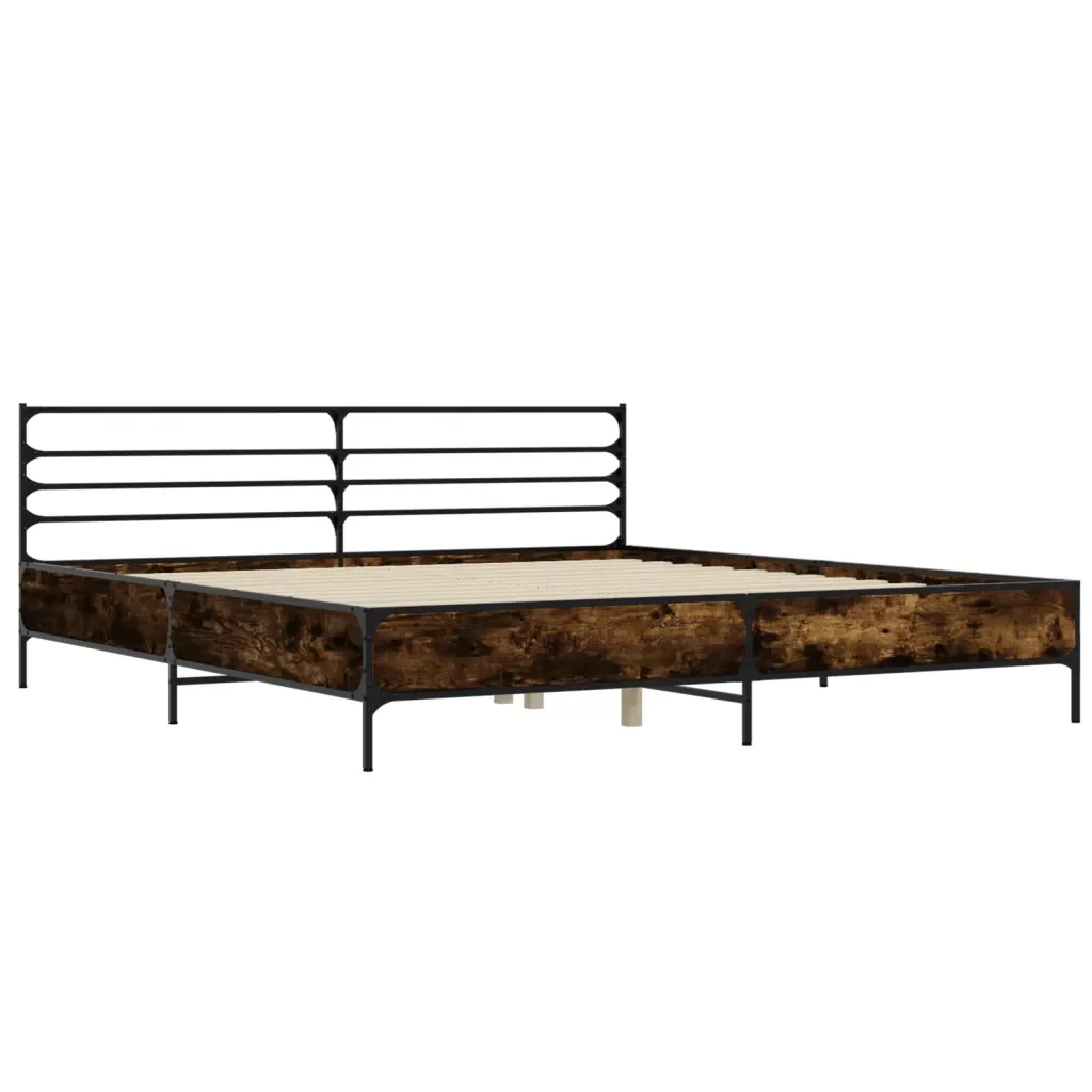 Letto matrimoniale | Letto per adulti | Giroletto Rovere Fumo 180x200 cm in Legno Multistrato Metallo - Image 4